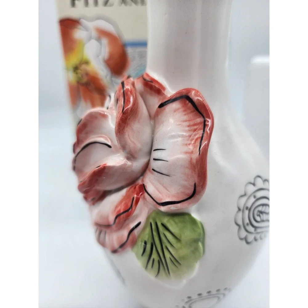 Fitz and Floyd Paisley Park Bud Vase 3D Pink Rose White Ceramic Floral 6 inch